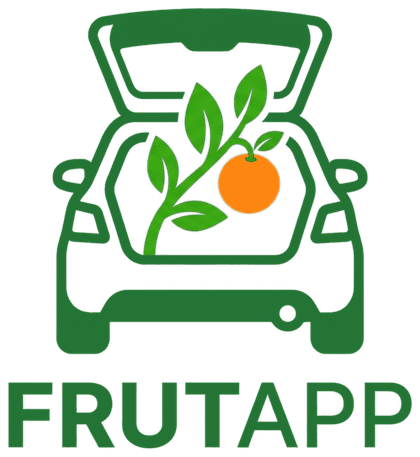 FrutAPP: un coche con el maletero abierto, una ramita y una naranja